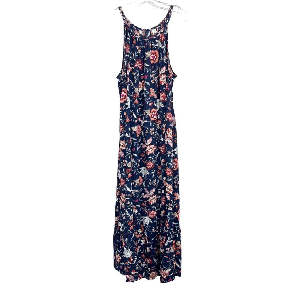 Old Navy Navy Floral Tank Maxi Dress with Pink Blooms